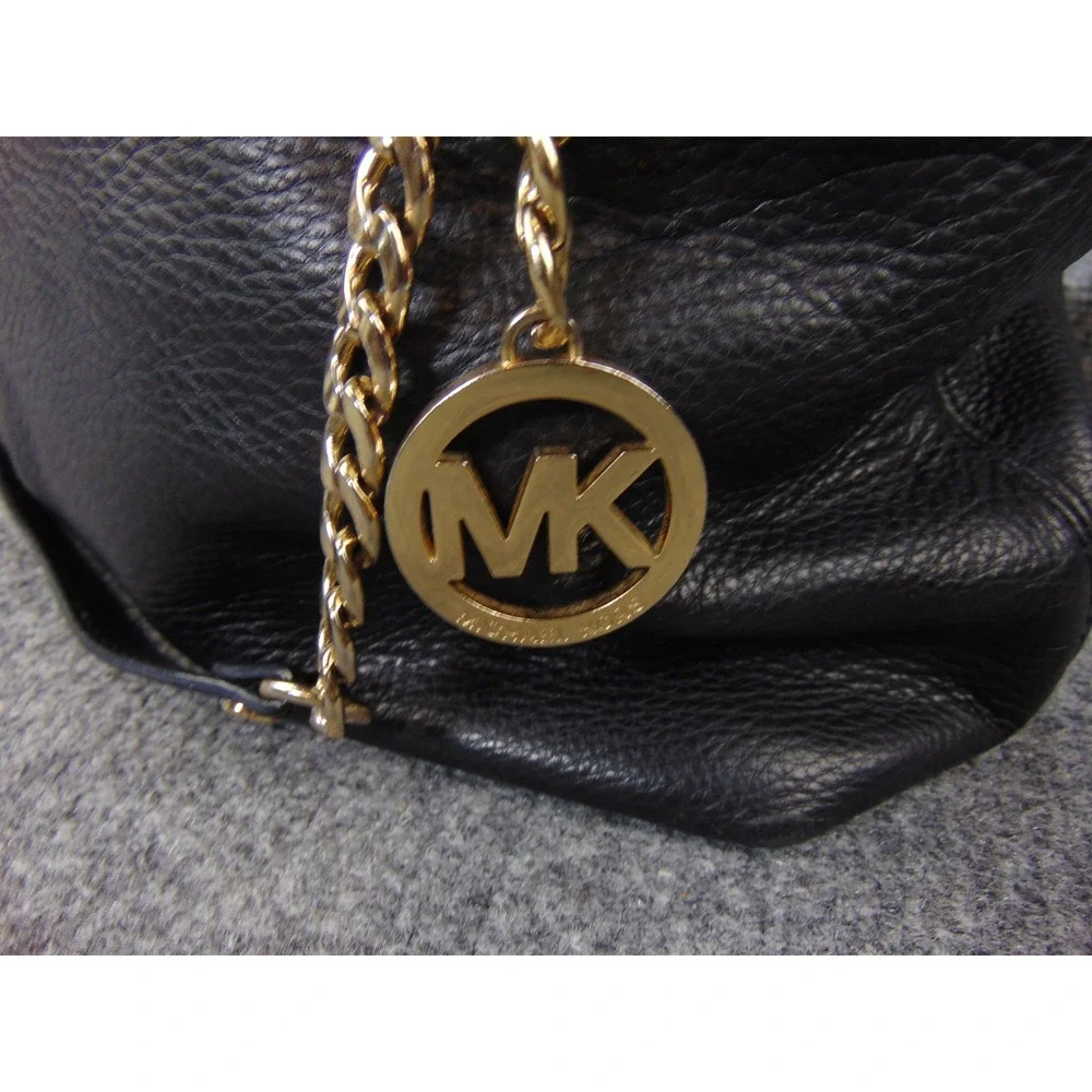 Michael Kors Black Pebbled Leather Chain Strap‎ Tote Shoulder Bag Designer Purse